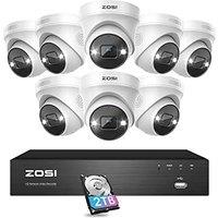 ZOSI 8CH 4K PoE Security Camera System with Person Vehicle Detection,8pcs 5MP Indoor Outdoor PoE IP Cameras,2Way Audio,Color Night Vision,8CH 4K NVR