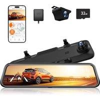 WOLFBOX G840H 12'' Mirror Dash Cam with ADAS and BSD, 2.5K Rear View Mirror Camera Front and Rear, 5.8GHz WiFi, Voice Control, Parking Monitor, Includ