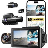 WOLFBOX i07 3Channel Dash Cam with Builtin WiFi GPS, 4K+1080P+1080P Triple Camera, 3" LCD, 32GB Included, IR Night Vision, 24H Parking Mode