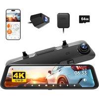 WOLFBOX G850 12 4K Mirror Dash Cam Builtin GPS, Dash Camera with Upgraded 1080P Rear View Camera, Dash Cam Front and Rear with 64GB Card, WDR Tech