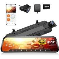 WOLFBOX G930 10'' Rear View Mirror Camera with 5.8GHz WiFi, 4K Dash Cam Front and Rear with WDR, Touch Screen Rearview Mirror Backup Camera, Parking M