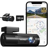 WOLFBOX 4K Dash Cam Front and Rear, WiFi UHD 2160P/1080P Mini Dash Camera for Cars,32GB Card Included,Builtin GPS,WDR,Night Vision,24H Parking Mode,