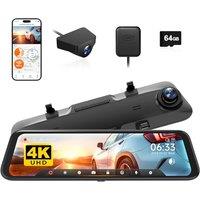 WOLFBOX G850 12" 4K Rear View Mirror Dash Cam Front and Rear with 5.8GHz WiFi and Voice Control, Smart Mirror Camera with 1080P Reversing Rear Camera,