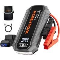 WOLFBOX 2000A Jump Starter Power Pack,12000mAh Car Starter Power Bank with 30W Quick Charge,LED Display,12V Car Battery Booster Jump Starter (7L Gas 6