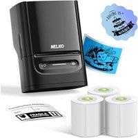 Nelko Label Maker with Tape, PM220 Bluetooth Label Printer, 5 cm Portable Thermal Adhesive Printer for Small Business, Logo, Clothing Black 1 Printer