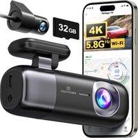 REDTIGER Dash Cam 4K Front and Rear 1080P, 5.8GHz WiFi GPS Car Camera with 32GB Card, Dual Dash Camera for Cars, Loop Recording, Night Vision, Parking