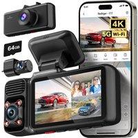 REDTIGER 4K 3 Channel Dash Cam 5G WiFi Builtin GPS, Included 64GB Card, 2160P+1080P+1080P Front and Rear Inside, Loop Recording, Triple Car Camera wi