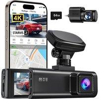 REDTIGER 4K Dash Cam Front and Rear, STARVIS 2 Sensor, 64GB Card Included, 4K/2.5K+1080P Dual Dash Camera for Cars Builtin WiFi GPS, 3.18 Inch IPS Sc