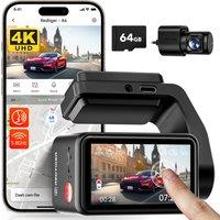 REDTIGER A44K+1080P Dash Cam Front and Rear Builtin 5.8GHz WiFi and GPS, Dash Camera for Cars with 64GB Card, Touch Screen Dashcam, Voice Control, 2