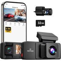 REDTIGER 2.5K 3 Channel Dash Cam with WiFi, 2.5K+1080P+1080P Dash Cam Front and Rear Inside, 3.18'' Screen, Included 32GB Card, IR Night Vision, Loop