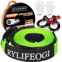 Towing Strap 10 Ton (22,000Lbs), 5mx5cm Heavy Duty Recovery Tow Rope with 2 Shackles 2 Gloves for OffRoad, Vehicles (Green)