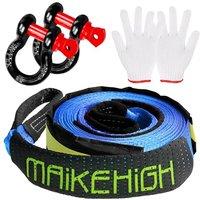 MAIKEHIGH Tow Rope 10 Ton (22,000 Lbs), 5M x 5cm OffRoad Recovery Tow Strap with 2 AntiProof Gloves, 2 Reinforced Shackles (Blue) Blue (10T with Sha