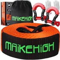 MAIKEHIGH Tow Rope 15 Ton (33,700 Lbs), 6M x 7.6cm OffRoad Recovery Towing Strap with 2 Upgraded Reinforced Shackles, 2 Gloves for Car, Truck, SUV (O