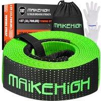 MAIKEHIGH Towing Rope 15 Ton (33,700 Lbs), 6M x 7.6cm OffRoad Recovery Tow Strap with 2 Gloves for Car, Truck, SUV, Snow (Green) Green (15T No Shackl