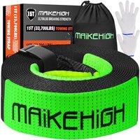 MAIKEHIGH Tow Rope 15 Ton (33,700 Lbs), 6M x 7.6cm OffRoad Recovery Towing Strap with 2 Gloves for Car, Truck, SUV, Emergency (Black) Black (15T No S
