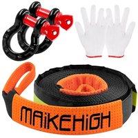 MAIKEHIGH Tow Rope 5M x 5cm,10 Ton (22,000 Lbs) OffRoad Recovery Tow Strap with 2 AntiProof Gloves, 2 Reinforced Shackles (BlackOrange) BlackOrang
