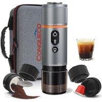 CONQUECO Portable Espresso Machine Travel: 12v Car Coffee Maker with Battery for Camping  Small Electric  2.5 Mins Heating  Set With Ground Coffee