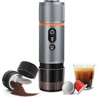 CONQUECO Portable Espresso Machine Travel: 12V Electric Coffee Maker with Battery for Camping  2.5 Mins Self Heating  With Ground Coffee & NS Capsul