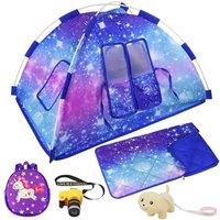 ZITA ELEMENT 18 Inch Doll Tent Set  Camping Tent, Sleeping Bag, Backpack, Toy Camera, Dog & Travel Accessories Star Sky Tent