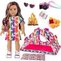 ZITA ELEMENT Unicorn Doll Camping Tent Set  18 Inch Doll Tent, Placemat, Clothes, Accessories  Chocolate Cookies, Chicken Nuggets, Paper Campfire, E