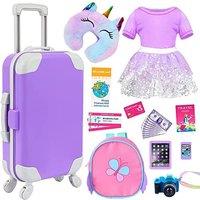 ZITA ELEMENT 23PCS 18 inch Girl Doll Accessories Case Luggage Travel Play Set with Toy Camera Travel Pillow Sunglasses Doll Stuff Fit Christmas Birthd