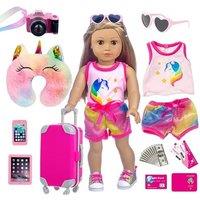 ZITA ELEMENT 24 Pcs 18 Inch Girl Doll Accessories Suitcase Travel Set Including Clothes Suitcase Camera Cell Phone Neck Pillow Sunglasses and Other Tr