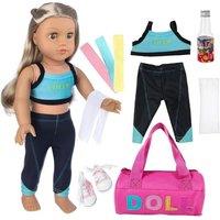 ZITA ELEMENT 18 Inch Girl Doll Yoga Clothes and Accessories for 18 Inch Dolls Sport Set with Shoes Portable Sports Bag Yoga Bands Towel and Drink Bott