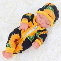 ZITA ELEMENT 10 Inch Newborn Reborn Baby Doll and Clothes Set Washable Realistic Silicone Baby Dolls with Cute Sunflower Jumpsuit  Best Gift for Kids