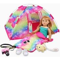 ZITA ELEMENT 7Pcs18inch Girl Doll Pink Camping Set, Cute Clothing & Accessories, Gifts for Kids in Easter, Birthday, Christmas (Doll Not Included