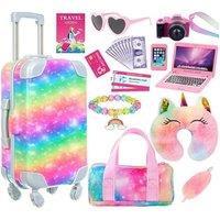 ZITA ELEMENT 23 PC 18 inch Doll Accessories Suitcase Rainbow Travel Set,Suitcase, Bag, Camera, Computer, Cell Phone, Neck Pillow, Eye Mask etc Gift fo