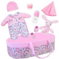 Zita Element 8Pc Pink Daisy Baby Doll Cot for 1618 Inch Dolls, Includes Rabbit, Blanket, Hat, Bottle