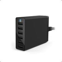 Anker PowerPort 60 W 6-Port Family-Sized Desktop USB Charger with PowerIQ Technology for Smartphones - Black, Compatible with iPhone 8 Plus