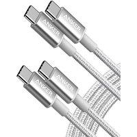 Anker USB C to USB C Charger Cable, New Nylon(6 ft, 2Pack), 60W (3A) for iPhone 17/16/15, iPad Pro, Samsung Galaxy, MacBook Pro,and More(Silver) 1.8M
