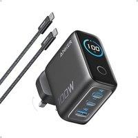 Anker Charger, 100W Max USB C Charger, 3Port GaN and UltraCompact Wall Adapter, Smart Display and Touch Control, For MacBook, iPad, iPhone 17/16/15