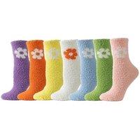 TOCONFFON Women's Cozy Fluffy Fuzzy Socks Plush Home Slipper Socks 5,6,7,8 Pairs 26 7 Pairs Flower