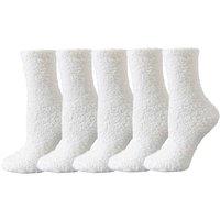 TOCONFFON Women's Cozy Fluffy Fuzzy Socks Plush Home Slipper Socks 5,6,7,8 Pairs 26 White 5 Pairs
