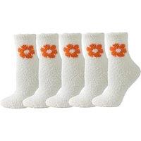 TOCONFFON Women's Cozy Fluffy Fuzzy Socks Plush Home Slipper Socks 5,6,7,8 Pairs 26 5 White Flower
