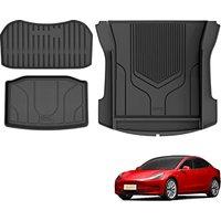 3W Boot Liner Fit for Tesla Model 3 2021 2022 2023, All Weather Dog Friendly TPE Car Boot Mat, Waterproof AntiSlip Easy to Clean Heavy Duty Trunk Mat