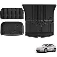 3W Boot Liner Fit for Tesla Model Y 2021 2022 2023 2024, All Weather Dog Friendly TPE Boot Mats Custom Fit Tesla Model Y, Waterproof NonSlip Trunk Ma