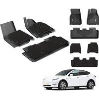 3W Floor Mats For Tesla Model Y 2021 2022 2023 2024 with Carpets on TOP, TPE Dog Friendly Mats, Custom Fit Tesla Model Y Car Liner, All Weather Waterp