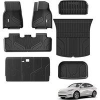 3W 9 Piece Set Floor Mats & Boot Liner & Seat Back Cover Fit for Tesla Model Y 20212024, All Weather Dog Friendly TPE Car Mats Antislip Heavy Duty T