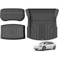 3W Boot Liners For Tesla Model 3 2024 2025 Highland, TPE All Weather Dog Friendly Mats, Custom Fit Tesla Model 3 Cargo Liner, Waterproof Non Slip, Tru