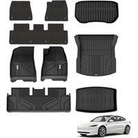 3W Floor Mats & Boot Liner For Tesla Model 3 2024 2025 Highland with Carpets on TOP, TPE All Weather Dog Friendly Mats, Waterproof Non Slip Cargo Line