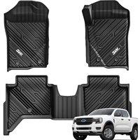 3W Floor Mats Fit for Ford Ranger T9 2023 2024 2025 Wildtrak/Raptor Double Cab, All Weather TPE Dog Friendly Floor Liner Custom Fit Ford Ranger T6.2 W