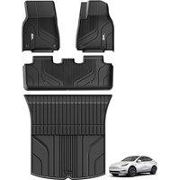 3W Floor Mats & Boot liner Fit for 20212024 Tesla Model Y, All Weather Dog Friendly TPE Car Mats Waterproof AntiSlip Easy Clean Heavy Duty Trunk Mat