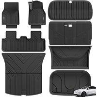 3W Floor Mats & Boot Liner Fit for 2025 2026 Tesla Model Y Juniper (10PCS), Odorless Thoex All Weather Premium Car Mat, Waterproof Anti-Slip Easy t