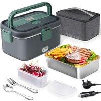 AUTOPkio Electric Lunch Box 1.8L 80W, 12V/24V/220V Upgraded Large Heated Lunchbox Heating Food Warmer with Carry Bag Fork Spoon for Car Truck Office G