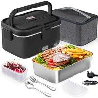 AUTOPkio Electric Lunch Box 1.8L 80W, 12V 24V 220V Upgraded Heated Lunchbox Large Heating Food Warmer with Carry Bag Fork Spoon for Car Truck Office (