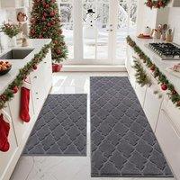 COSY HOMMER 2 Pack Nonslip Kitchen Rug Set, 100% Polyester Absorbent Soft Kitchen Floor Mats Carpet Rug Mat Runners,Machine Washable & Antiskid TPR B