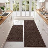COSY HOMMER 2 Pack Nonslip Kitchen Rug Set, 100% Polyester Absorbent Soft Kitchen Floor Mats Carpet Rug Mat Runners,Machine Washable & Antiskid TPR B